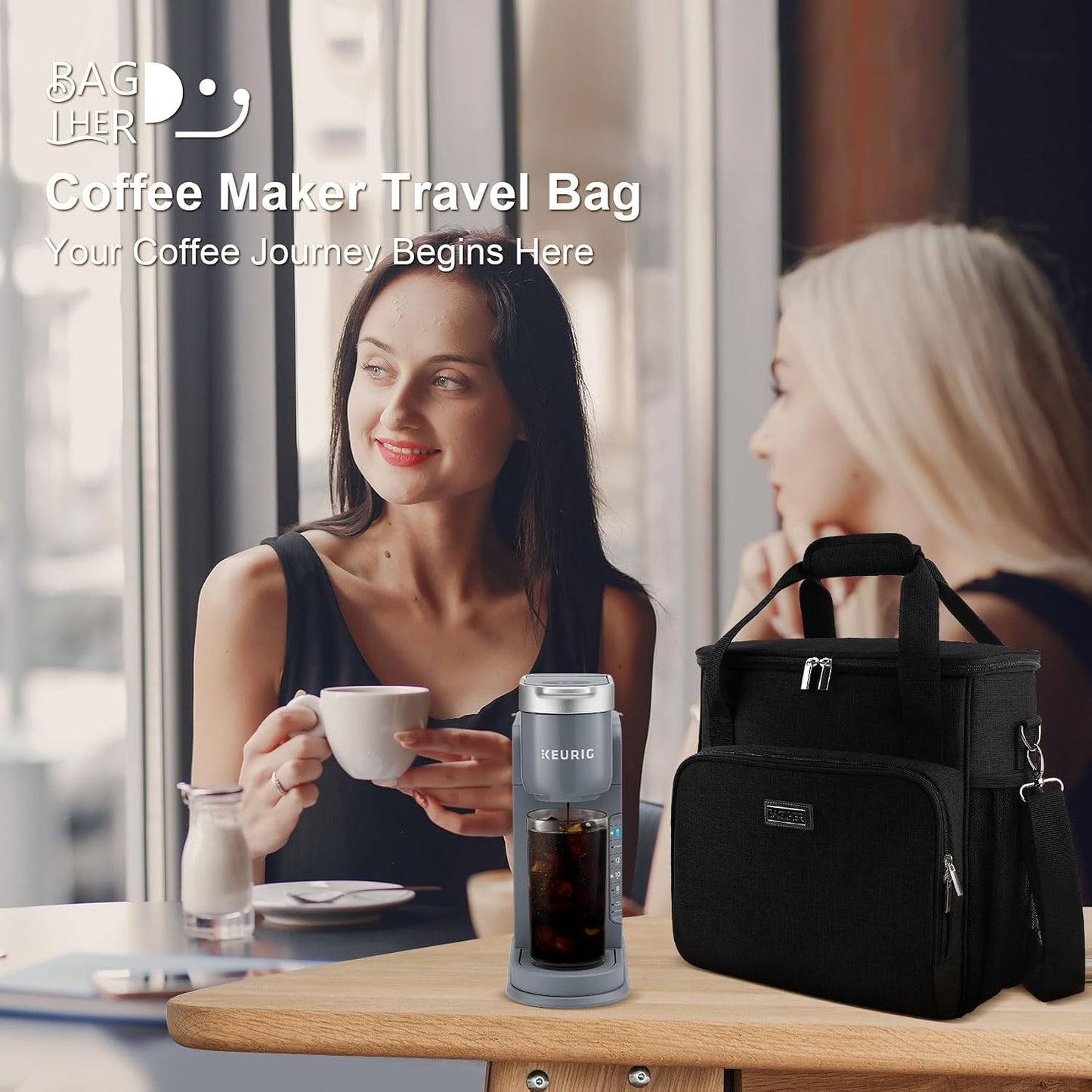 Coffee Maker Travel Bag Compatible with Keurig K-Slim, Keurig K-Supreme or Other Accessories, Portable Coffee Maker Case with Shoulder Strap for Travel, Grey