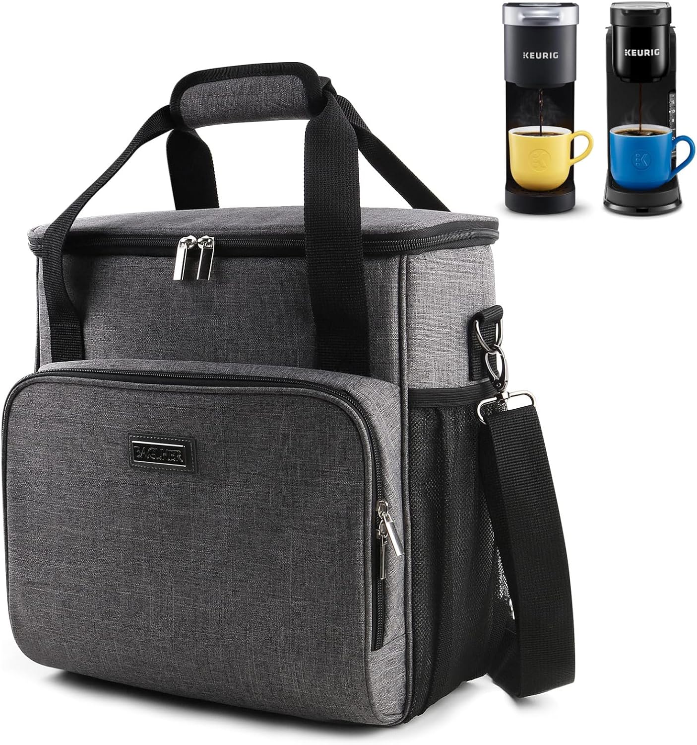 Coffee Maker Travel Bag Compatible with Keurig K-Slim, Keurig K-Supreme or Other Accessories, Portable Coffee Maker Case with Shoulder Strap for Travel, Grey