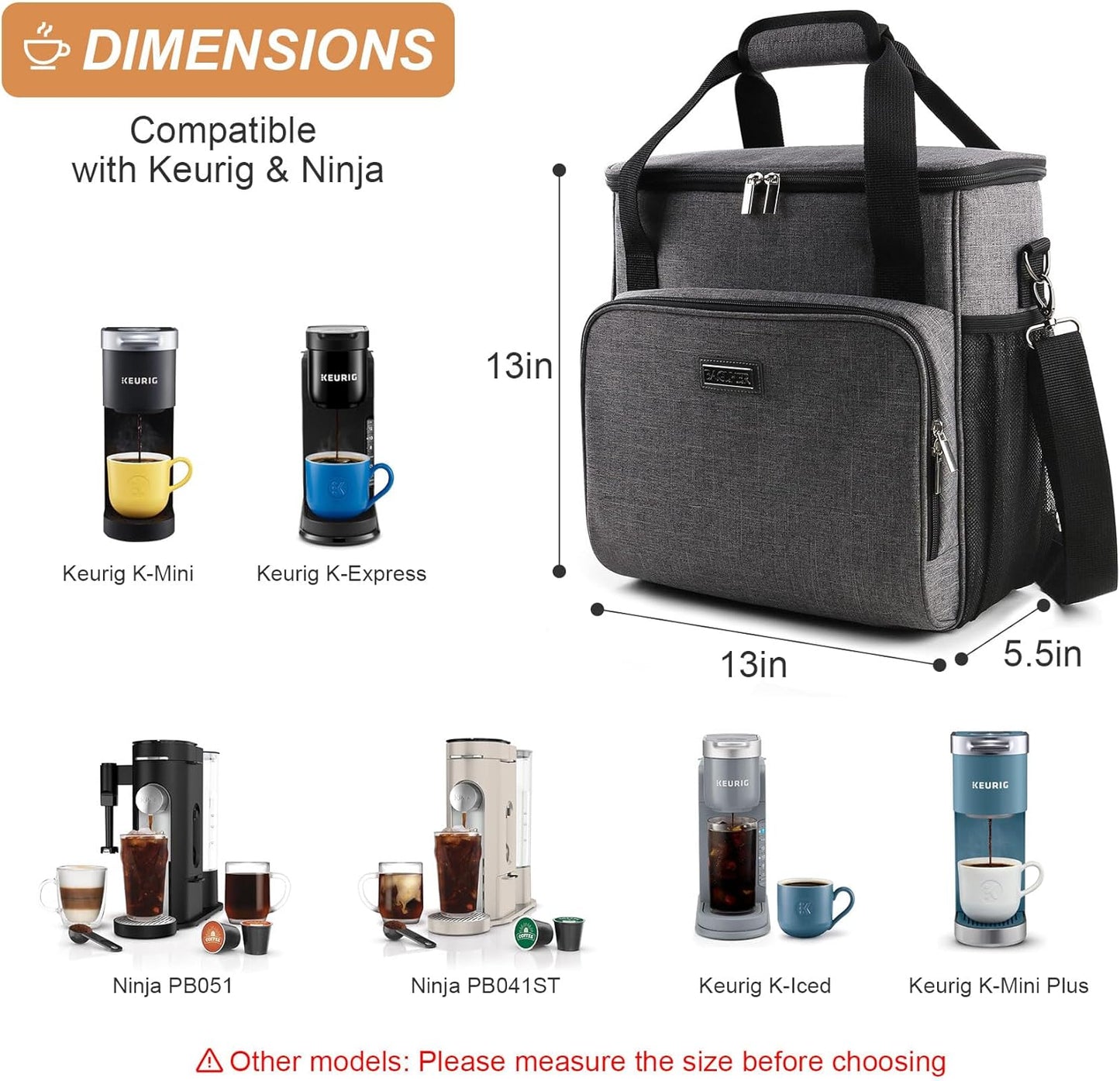 Coffee Maker Travel Bag Compatible with Keurig K-Slim, Keurig K-Supreme or Other Accessories, Portable Coffee Maker Case with Shoulder Strap for Travel, Grey