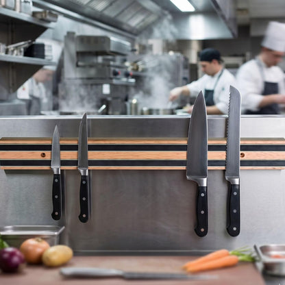 24" Magnetic Wooden Knife Tool Bar with Two Magnetic Strips - Multi-Purpose Knife Holder & Organizer