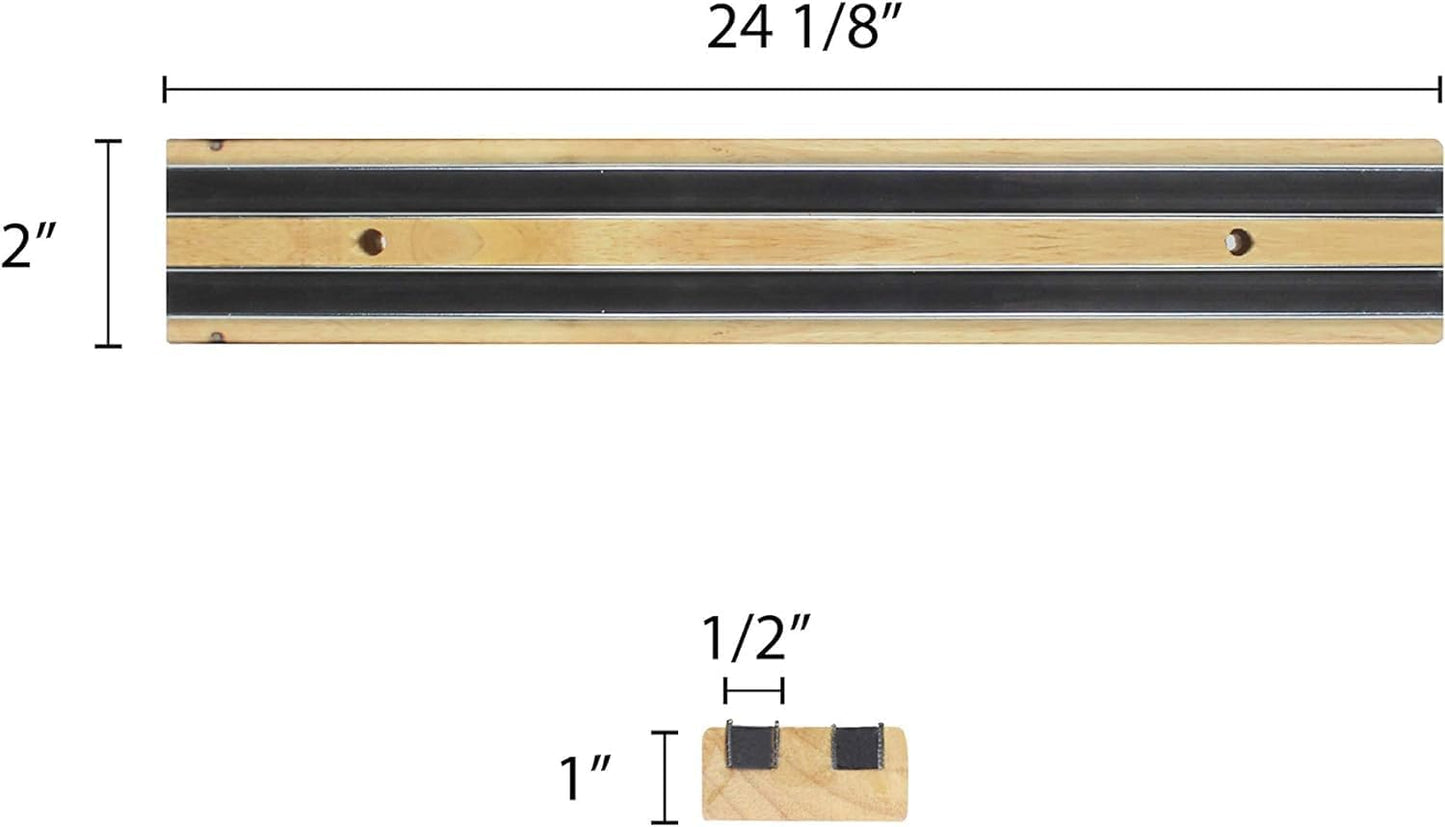 24" Magnetic Wooden Knife Tool Bar with Two Magnetic Strips - Multi-Purpose Knife Holder & Organizer