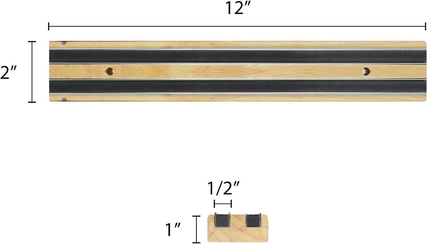 24" Magnetic Wooden Knife Tool Bar with Two Magnetic Strips - Multi-Purpose Knife Holder & Organizer