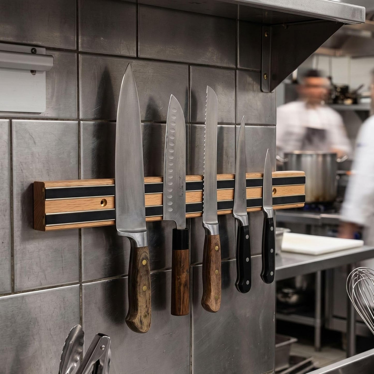 24" Magnetic Wooden Knife Tool Bar with Two Magnetic Strips - Multi-Purpose Knife Holder & Organizer