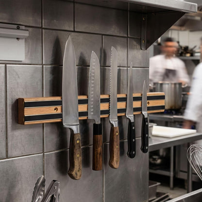 24" Magnetic Wooden Knife Tool Bar with Two Magnetic Strips - Multi-Purpose Knife Holder & Organizer