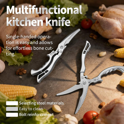 Heavy Duty Stainless Steel Kitchen Scissors, Multi-functional Poultry Shears, Ultra Sharp Easy to Clean Meat Scissors for Chicken, Bone, Meat, Fish, Vegetables & Fruits (A)
