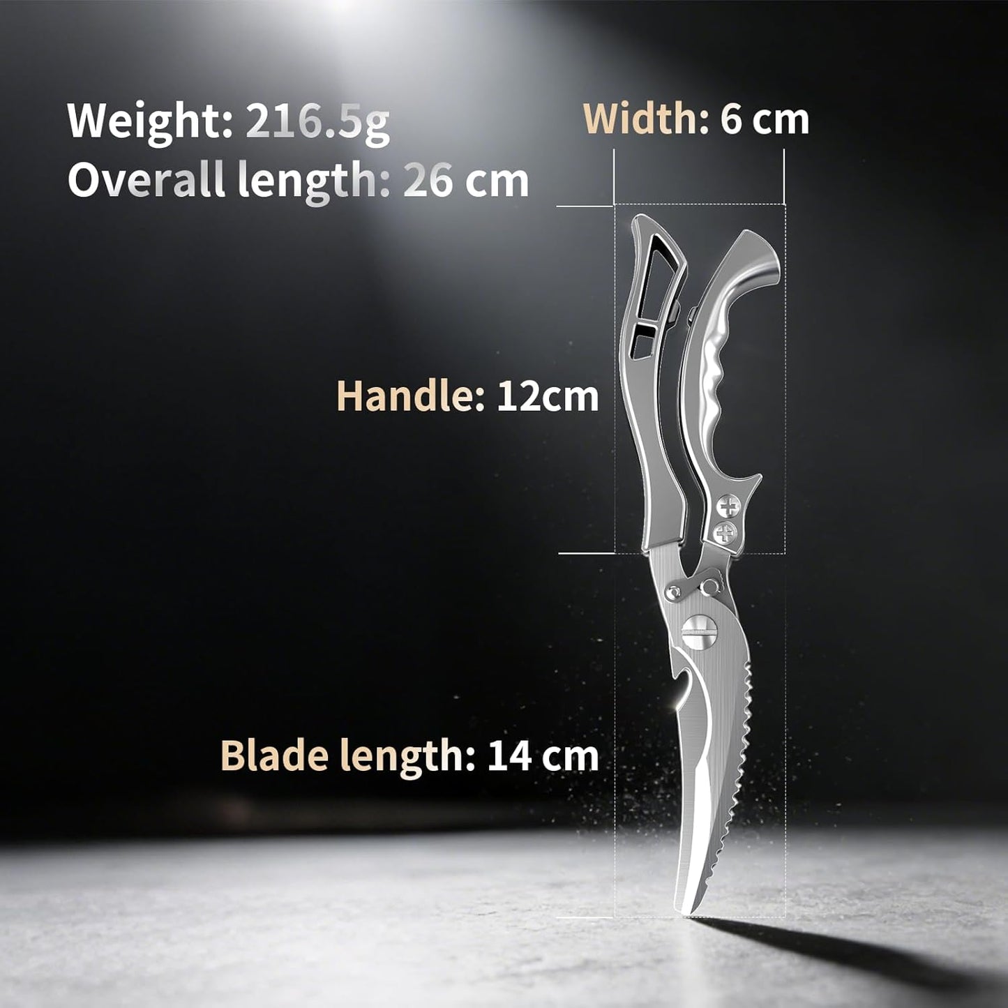 Heavy Duty Stainless Steel Kitchen Scissors, Multi-functional Poultry Shears, Ultra Sharp Easy to Clean Meat Scissors for Chicken, Bone, Meat, Fish, Vegetables & Fruits (A)