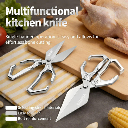 Heavy Duty Stainless Steel Kitchen Scissors, Multi-functional Poultry Shears, Ultra Sharp Easy to Clean Meat Scissors for Chicken, Bone, Meat, Fish, Vegetables & Fruits (A)