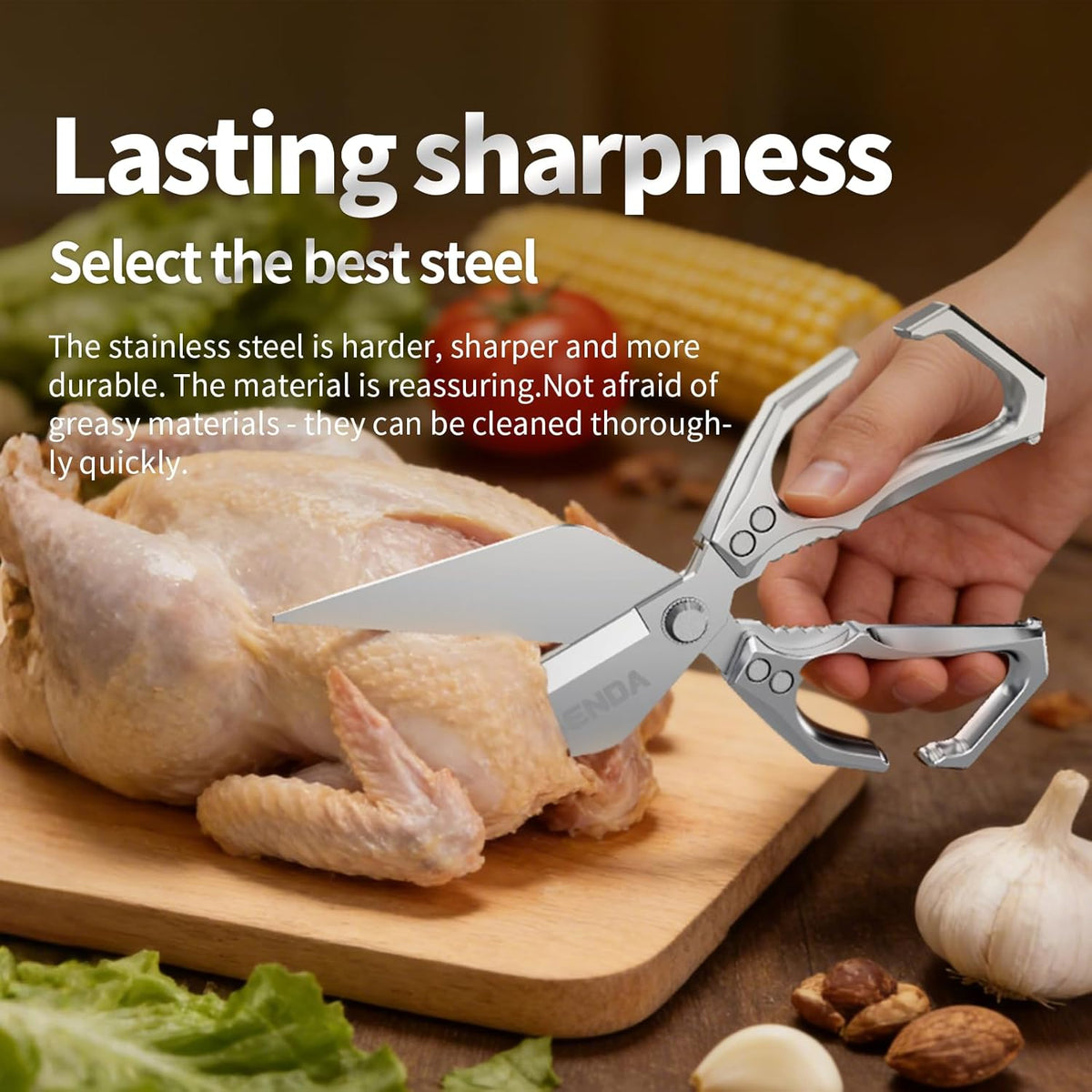 Heavy Duty Stainless Steel Kitchen Scissors, Multi-functional Poultry Shears, Ultra Sharp Easy to Clean Meat Scissors for Chicken, Bone, Meat, Fish, Vegetables & Fruits (A)