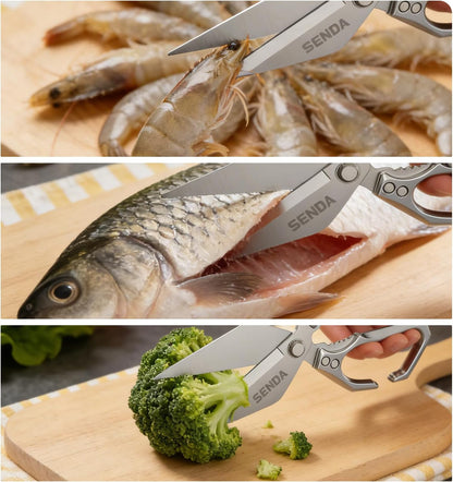 Heavy Duty Stainless Steel Kitchen Scissors, Multi-functional Poultry Shears, Ultra Sharp Easy to Clean Meat Scissors for Chicken, Bone, Meat, Fish, Vegetables & Fruits (A)