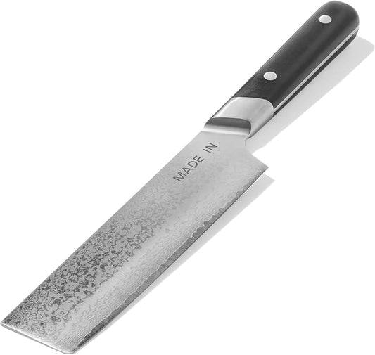 Cookware - 6" Japanese Damascus Steel Nakiri Knife - 66 Layers of Damascus Steel with a VG-10 Core - Crafted in Japan - Full Tang With Black POM Handle