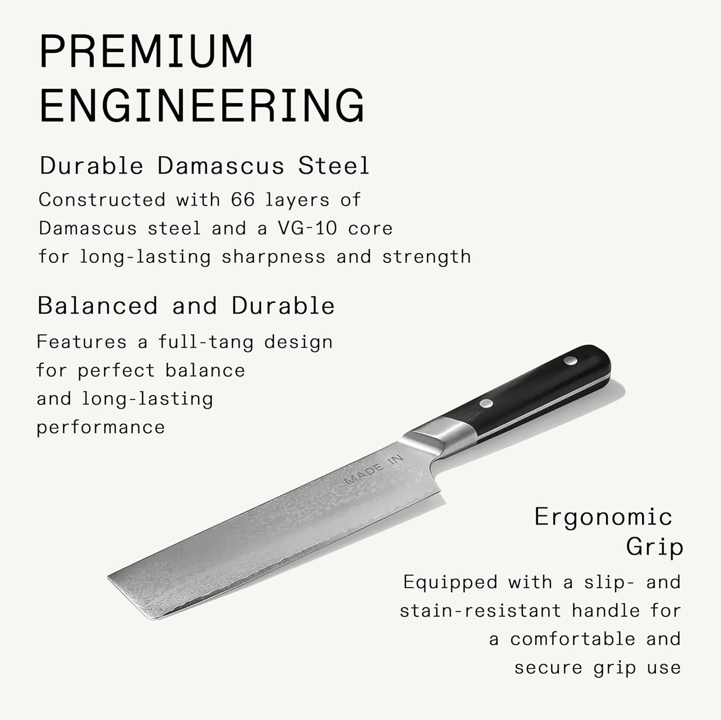 Cookware - 6" Japanese Damascus Steel Nakiri Knife - 66 Layers of Damascus Steel with a VG-10 Core - Crafted in Japan - Full Tang With Black POM Handle