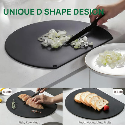 Rubber Cutting Board, TPU Cutting Mats for Kitchen, Thin Cutting Boards Plastic Flexible, Unique D Shape Black, Non-Slip Kitchen Cutting Boards, Dishwasher Safe, BPA Free,(1PC, Black-D Shape)
