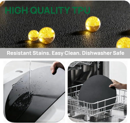 Rubber Cutting Board, TPU Cutting Mats for Kitchen, Thin Cutting Boards Plastic Flexible, Unique D Shape Black, Non-Slip Kitchen Cutting Boards, Dishwasher Safe, BPA Free,(1PC, Black-D Shape)