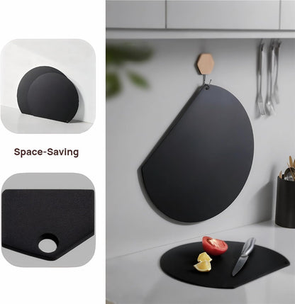 Rubber Cutting Board, TPU Cutting Mats for Kitchen, Thin Cutting Boards Plastic Flexible, Unique D Shape Black, Non-Slip Kitchen Cutting Boards, Dishwasher Safe, BPA Free,(1PC, Black-D Shape)