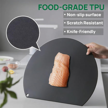 Rubber Cutting Board, TPU Cutting Mats for Kitchen, Thin Cutting Boards Plastic Flexible, Unique D Shape Black, Non-Slip Kitchen Cutting Boards, Dishwasher Safe, BPA Free,(1PC, Black-D Shape)