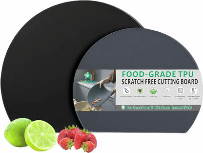 Rubber Cutting Board, TPU Cutting Mats for Kitchen, Thin Cutting Boards Plastic Flexible, Unique D Shape Black, Non-Slip Kitchen Cutting Boards, Dishwasher Safe, BPA Free,(1PC, Black-D Shape)