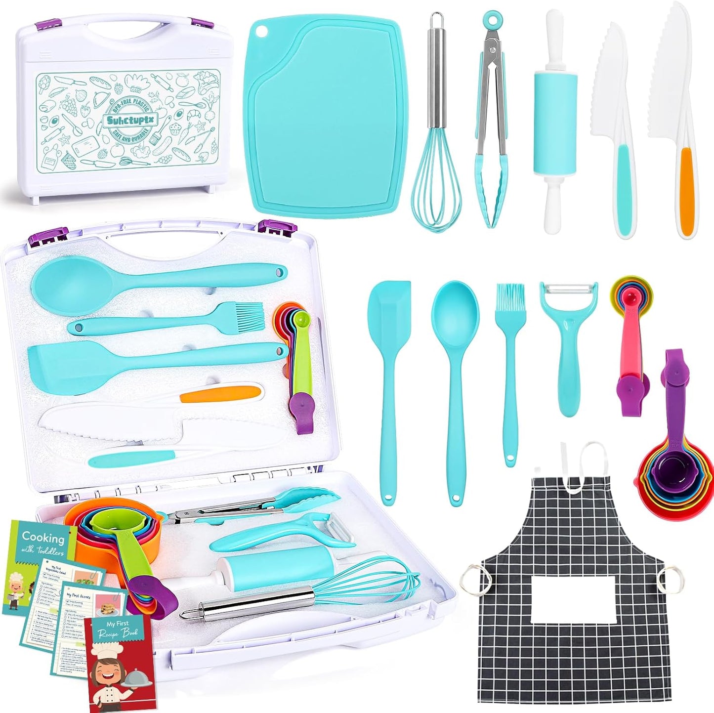 37PCS Kids Cooking Sets Real, Kids Cooking and Baking Gift Set with Storage Case Timer Kid Safe Knives Cutting Board, Toddler Real Kitchen Accessories, Birthday Gifts for Girls & Boys Age 3 - 8