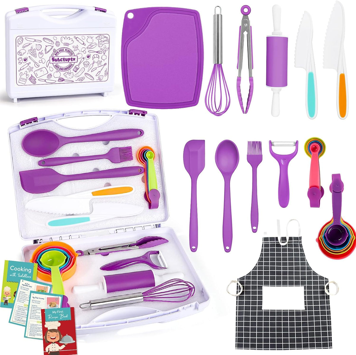 37PCS Kids Cooking Sets Real, Kids Cooking and Baking Gift Set with Storage Case Timer Kid Safe Knives Cutting Board, Toddler Real Kitchen Accessories, Birthday Gifts for Girls & Boys Age 3 - 8