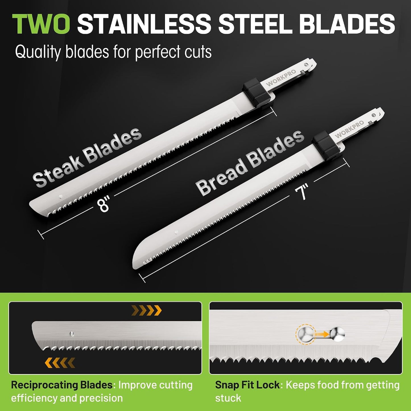 Electric Knife for Meat Slicing, Cordless Electric Carving Knife for Turkey, Fish & Bread, Two Stainless Steel Blades, Ergonomic Handle, Storage Case & Serving Fork Included, White