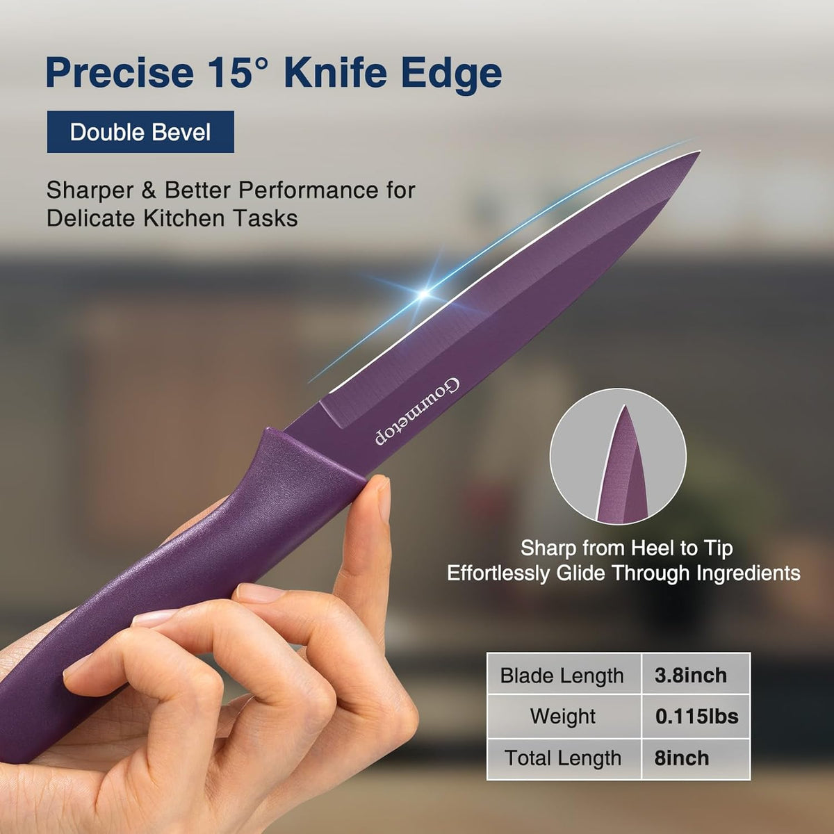 Paring Knife with Cover, Paring Knives Set of 4, 3.8" Paring Knife Set of Premium Stainless Steel, Small Kitchen Knife Set for Fruit and Vegetable, Ergonomic Knife Handles for Versatility