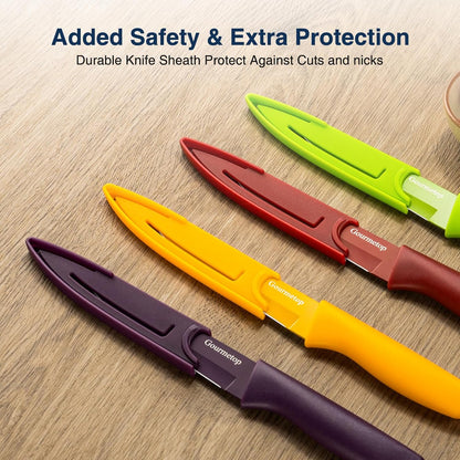 Paring Knife with Cover, Paring Knives Set of 4, 3.8" Paring Knife Set of Premium Stainless Steel, Small Kitchen Knife Set for Fruit and Vegetable, Ergonomic Knife Handles for Versatility