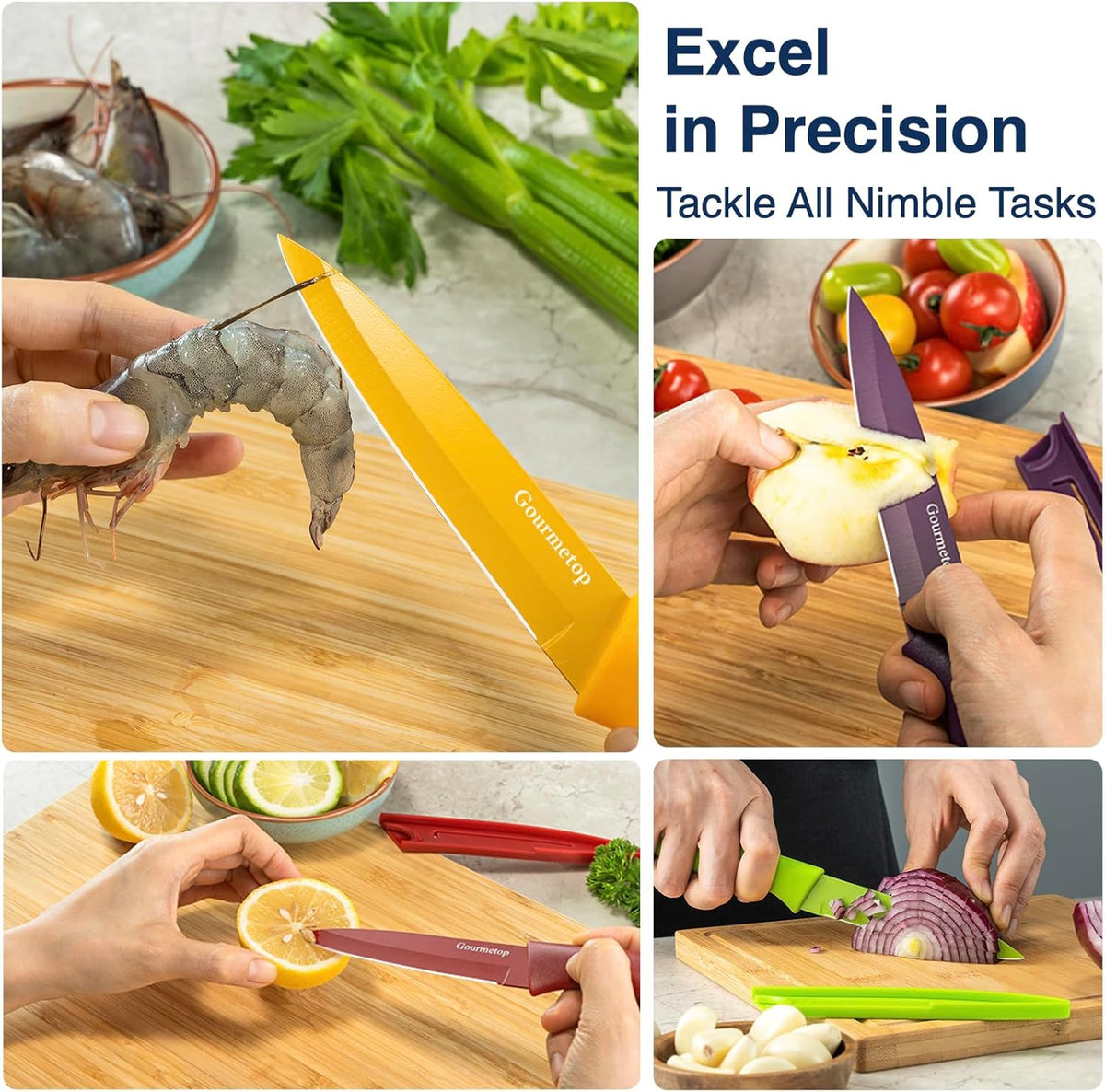 Paring Knife with Cover, Paring Knives Set of 4, 3.8" Paring Knife Set of Premium Stainless Steel, Small Kitchen Knife Set for Fruit and Vegetable, Ergonomic Knife Handles for Versatility