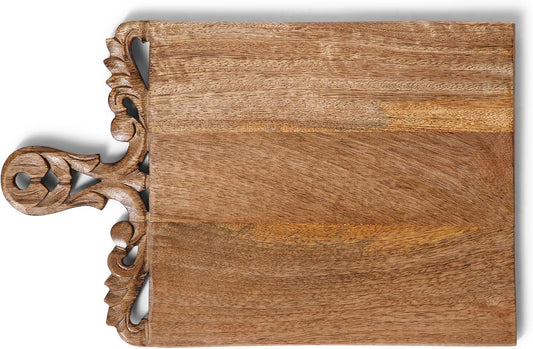16 Inch Natural Burnt Wood Chopping Board | Hand Carved Large Cutting Board & Vegetable Tray | Durable Reversible Rustic Kitchen Board | Premium Handcrafted Decorative