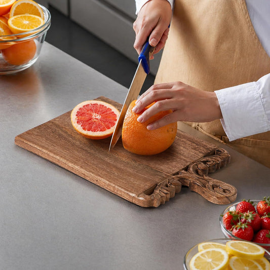 16 Inch Natural Burnt Wood Chopping Board | Hand Carved Large Cutting Board & Vegetable Tray | Durable Reversible Rustic Kitchen Board | Premium Handcrafted Decorative