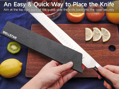 Knife Edge Guards Set, 2 Piece 12 Inch Universal Blade Covers, BPA Free ABS Protective Long Blade Sheaths, Non-Scratch Felt Lining Kitchen Knives Covers (Knives not included)