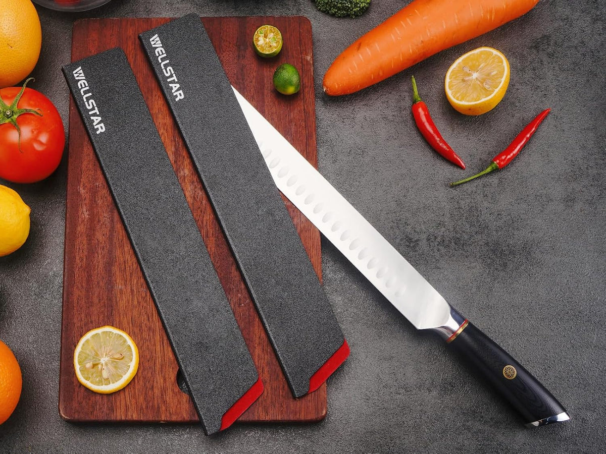 Knife Edge Guards Set, 2 Piece 12 Inch Universal Blade Covers, BPA Free ABS Protective Long Blade Sheaths, Non-Scratch Felt Lining Kitchen Knives Covers (Knives not included)