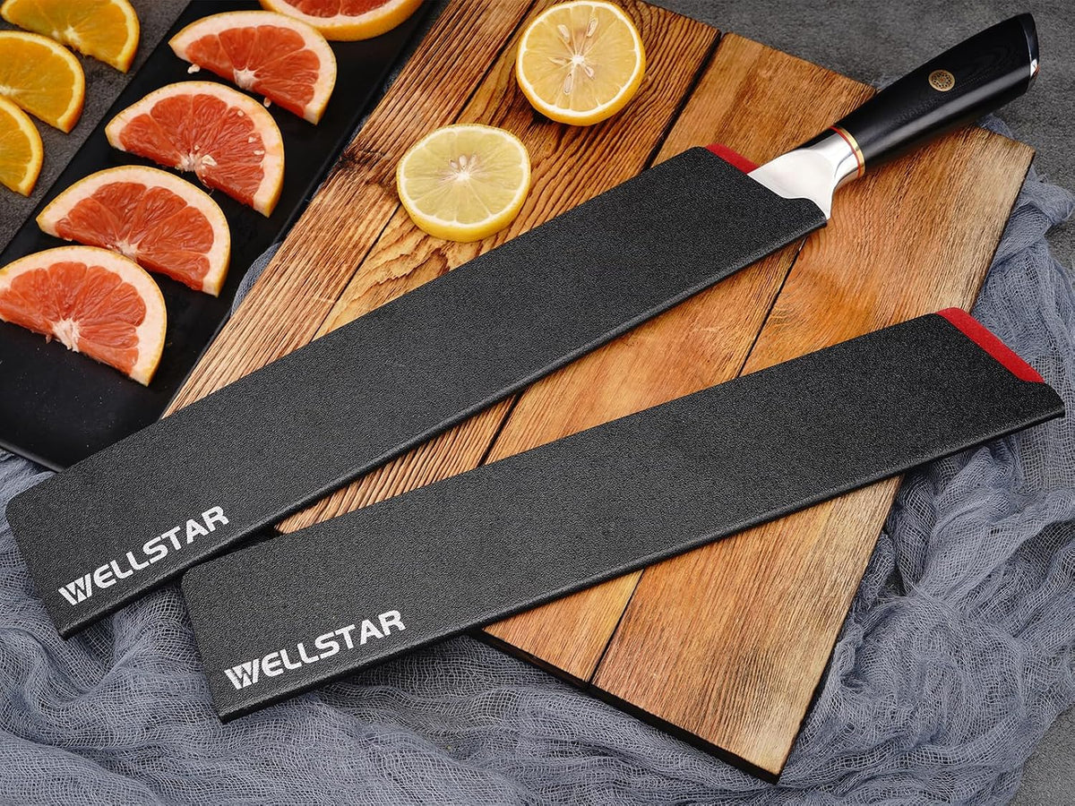 Knife Edge Guards Set, 2 Piece 12 Inch Universal Blade Covers, BPA Free ABS Protective Long Blade Sheaths, Non-Scratch Felt Lining Kitchen Knives Covers (Knives not included)