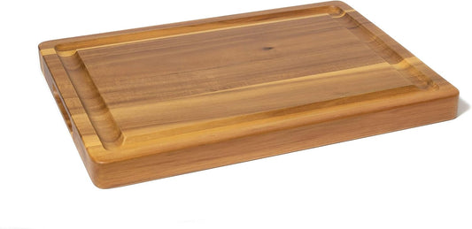 1250 Acacia 1 1/2" Thick Carving Board with Deep Well and Inset Handles for Cutting or Serving Meat, 20" x 15" x 1 1/2"
