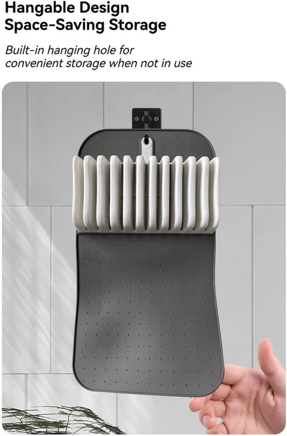 11 Slot Knife Drawer Organizer Tray – Slim In-Drawer Knife Holder Insert with Non-Slip Mat, Compact Kitchen Knife Storage (Gray & White)
