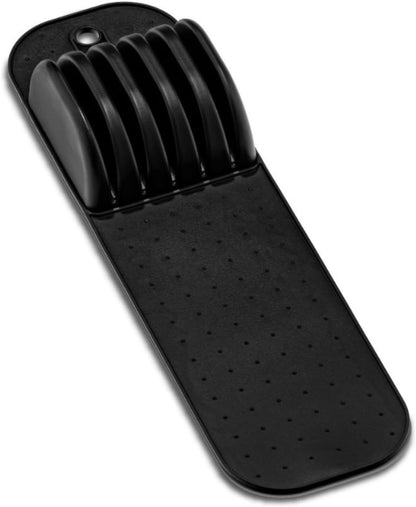 11 Slot Knife Drawer Organizer Tray – Slim In-Drawer Knife Holder Insert with Non-Slip Mat, Compact Kitchen Knife Storage (Gray & White)