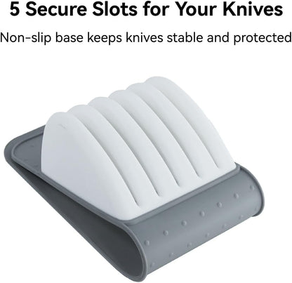 11 Slot Knife Drawer Organizer Tray – Slim In-Drawer Knife Holder Insert with Non-Slip Mat, Compact Kitchen Knife Storage (Gray & White)
