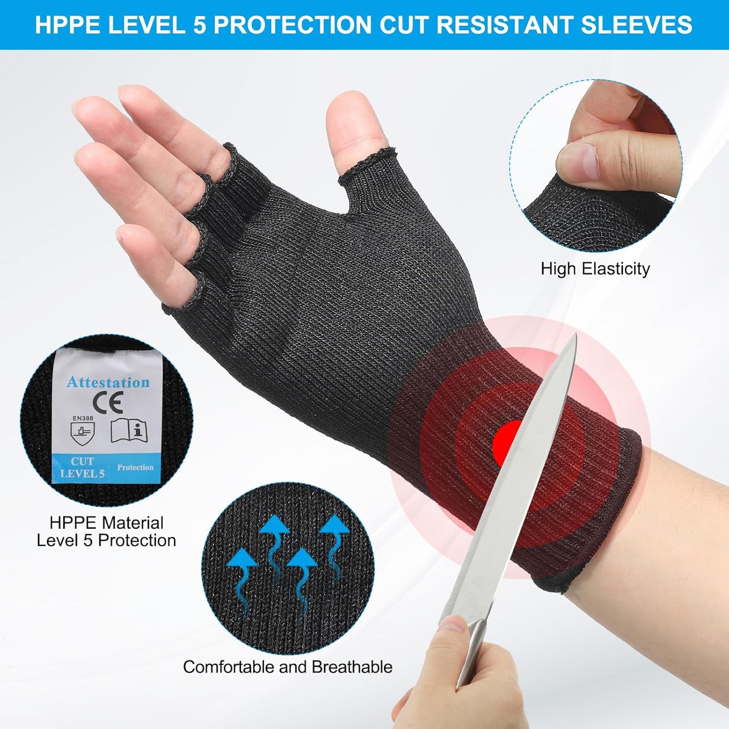 Cut Resistant Sleeves with Finger Grips Forearm Protective Sleeves Level 5 Protection Arm Safety Protectors Sleeves