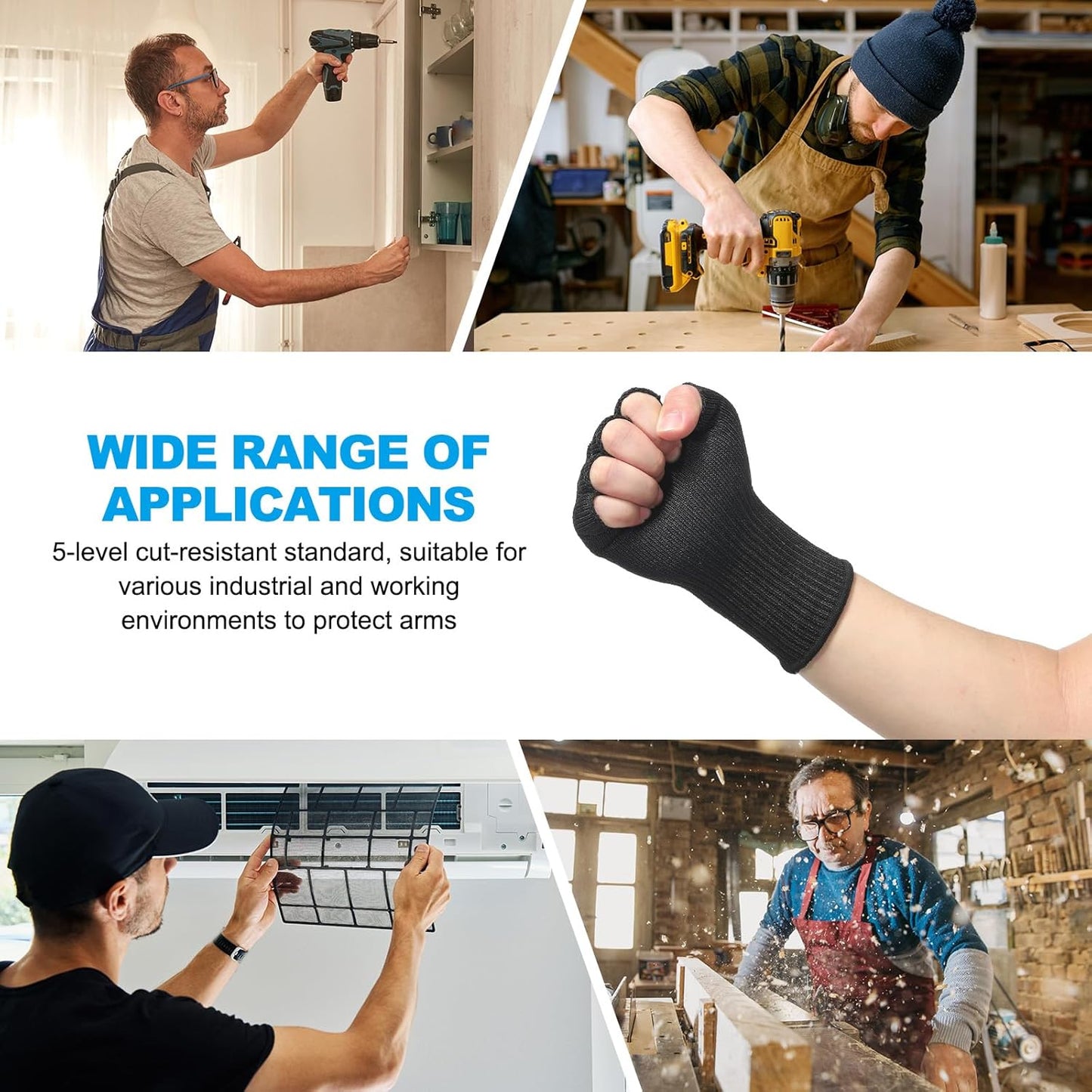 Cut Resistant Sleeves with Finger Grips Forearm Protective Sleeves Level 5 Protection Arm Safety Protectors Sleeves