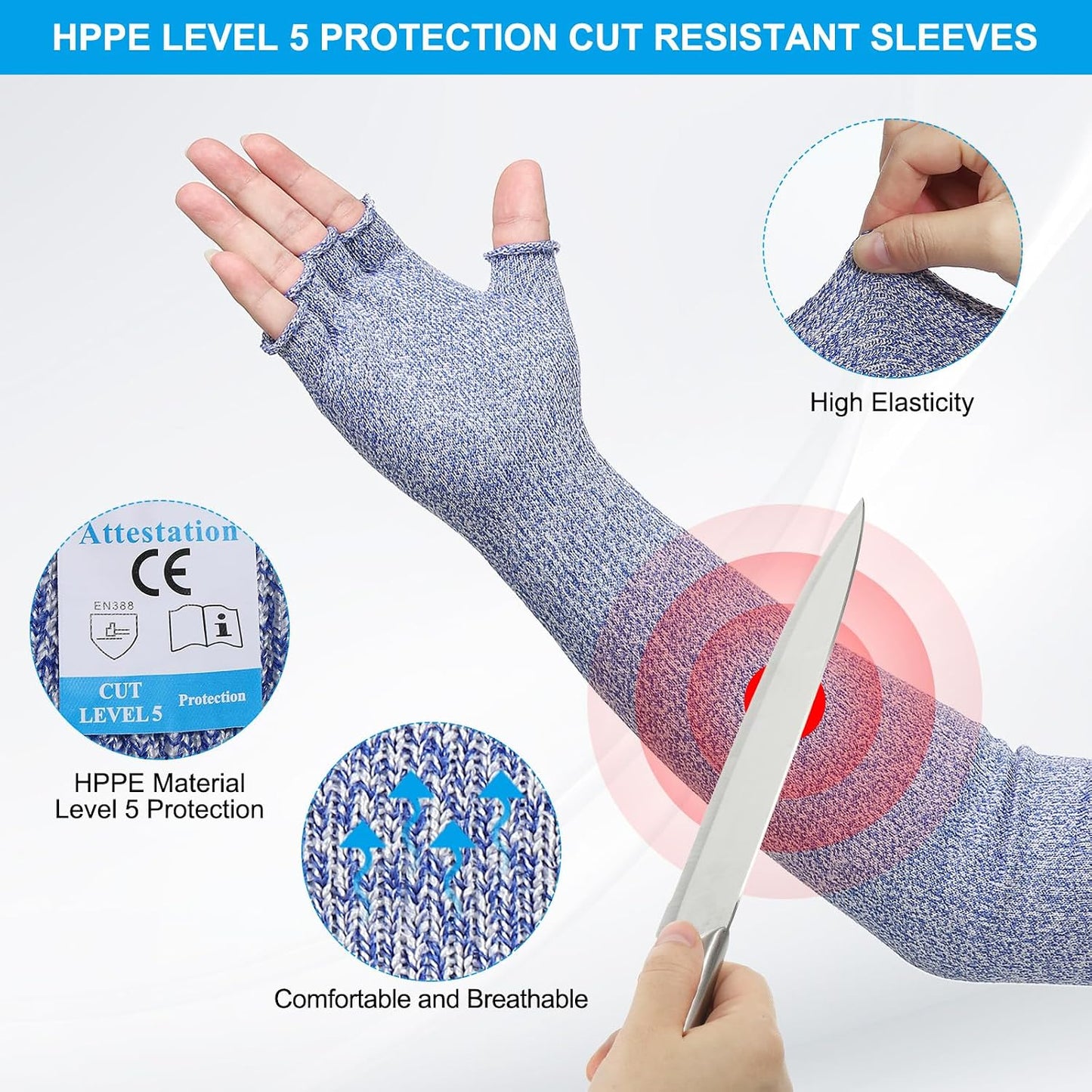 Cut Resistant Sleeves with Finger Grips Forearm Protective Sleeves Level 5 Protection Arm Safety Protectors Sleeves