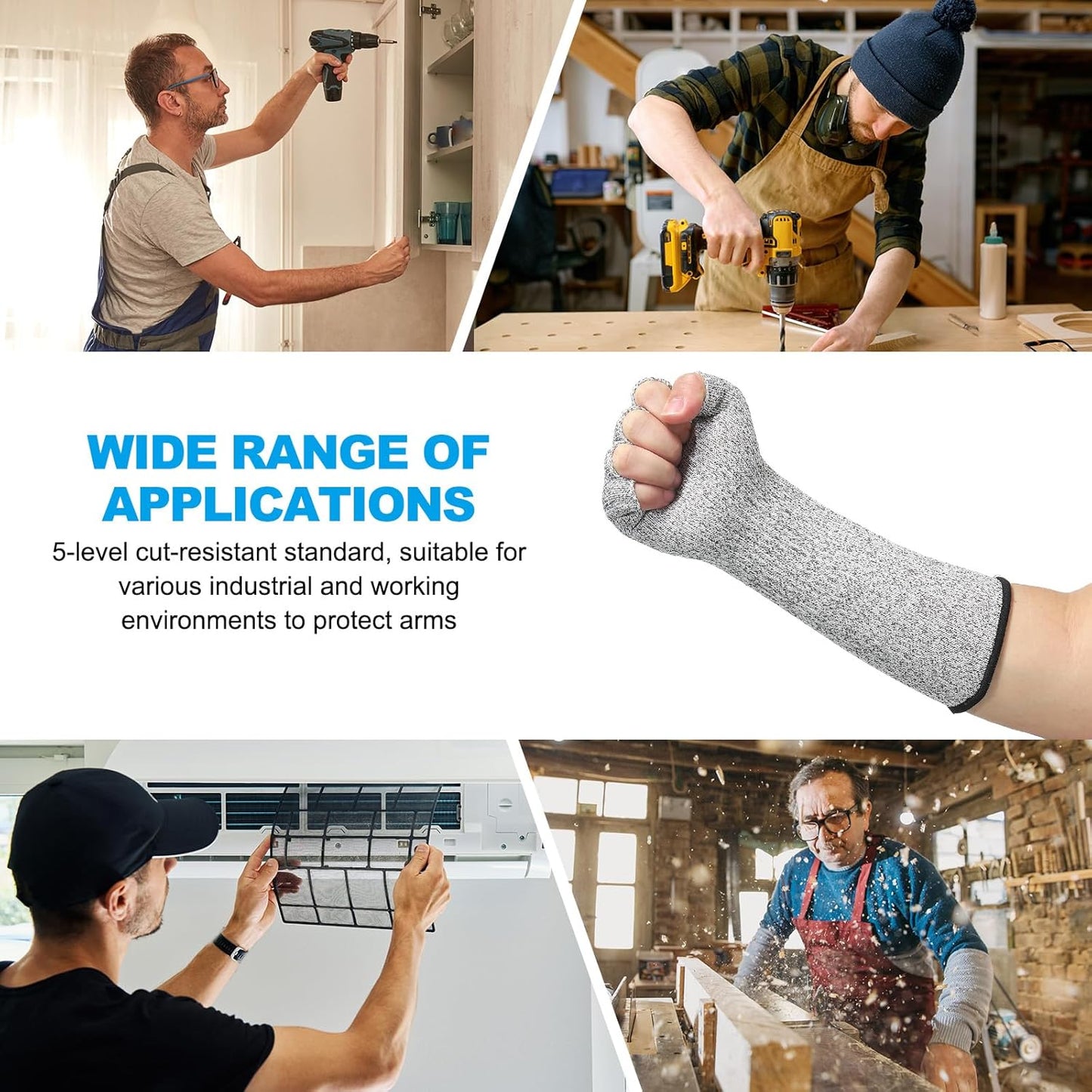 Cut Resistant Sleeves with Finger Grips Forearm Protective Sleeves Level 5 Protection Arm Safety Protectors Sleeves