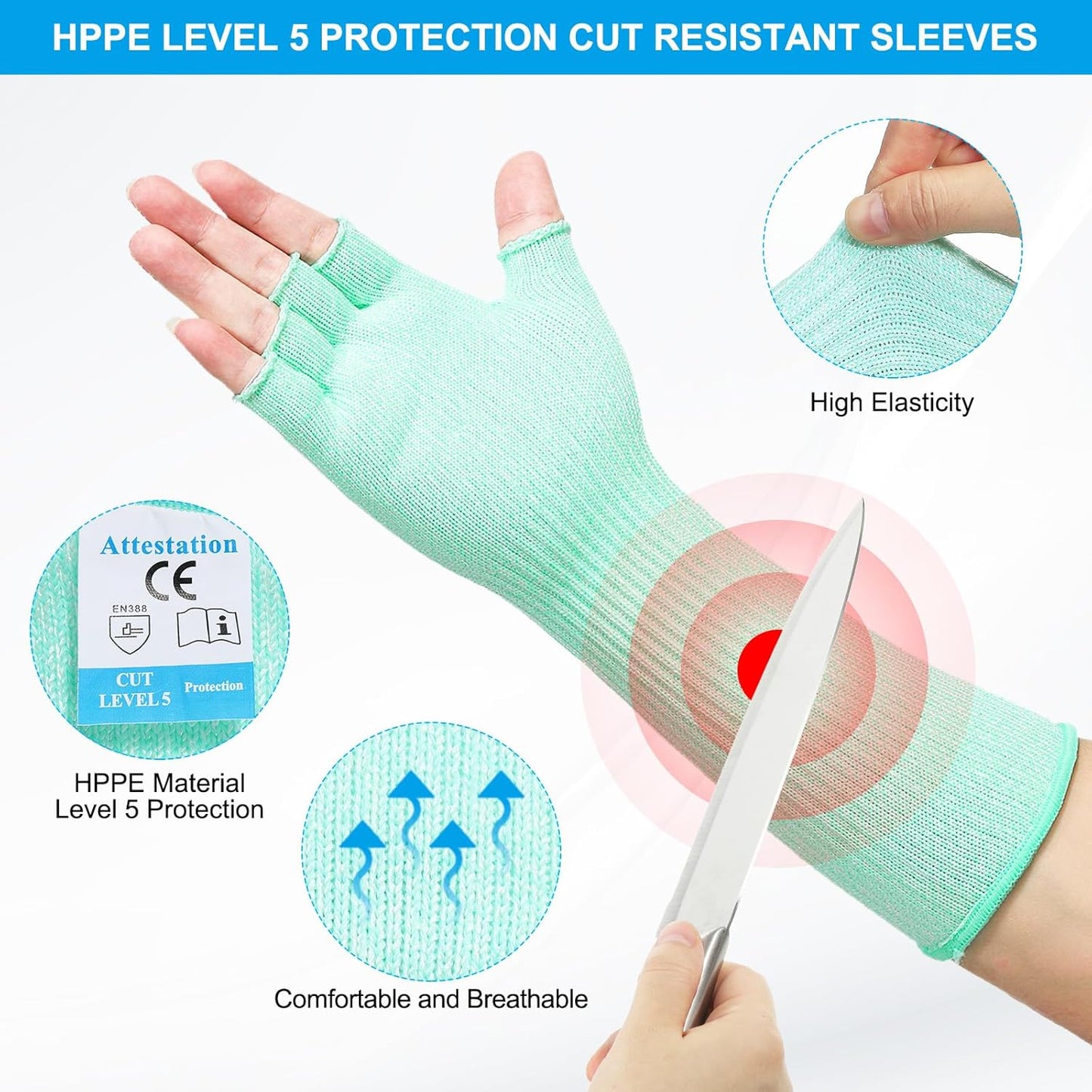Cut Resistant Sleeves with Finger Grips Forearm Protective Sleeves Level 5 Protection Arm Safety Protectors Sleeves