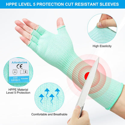 Cut Resistant Sleeves with Finger Grips Forearm Protective Sleeves Level 5 Protection Arm Safety Protectors Sleeves