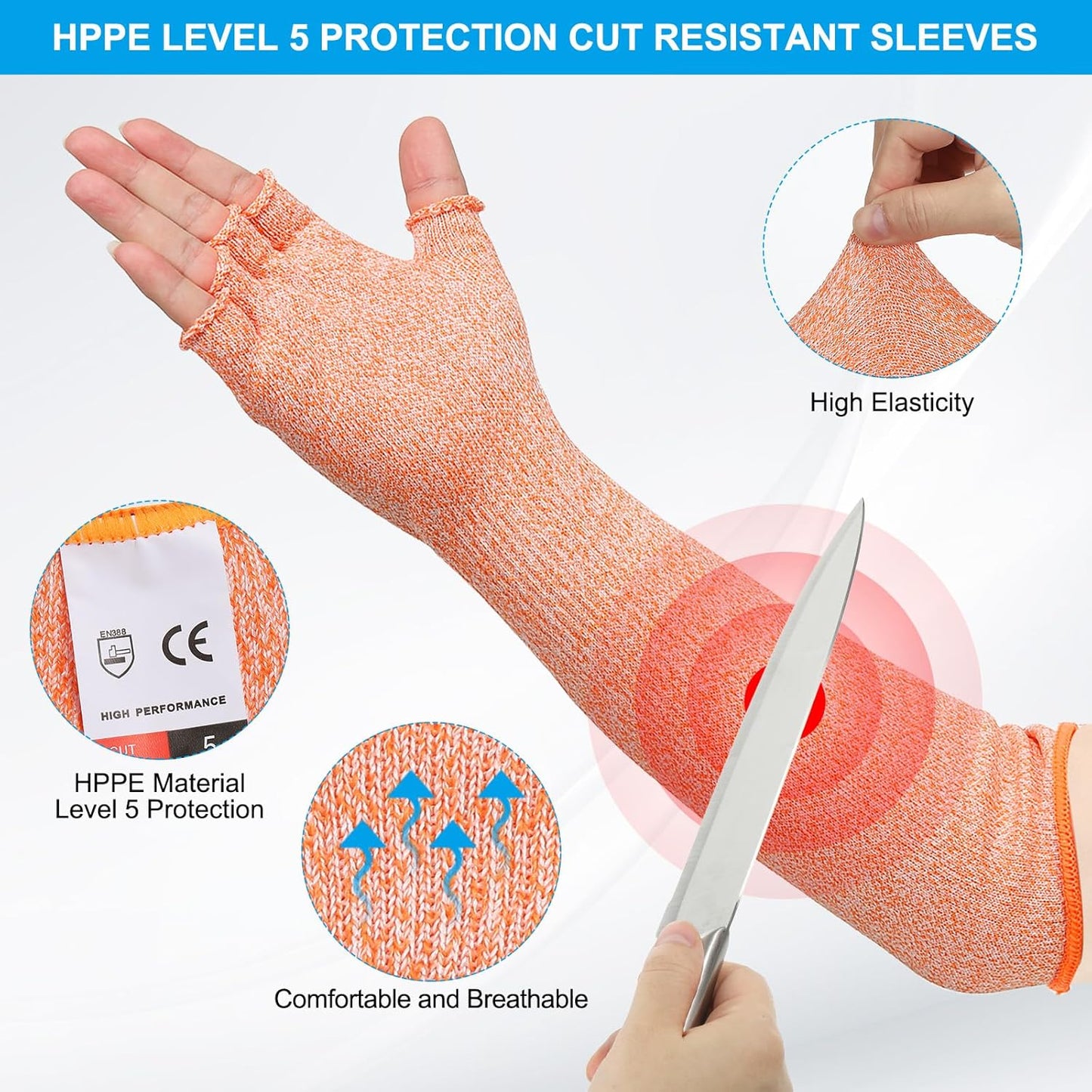 Cut Resistant Sleeves with Finger Grips Forearm Protective Sleeves Level 5 Protection Arm Safety Protectors Sleeves