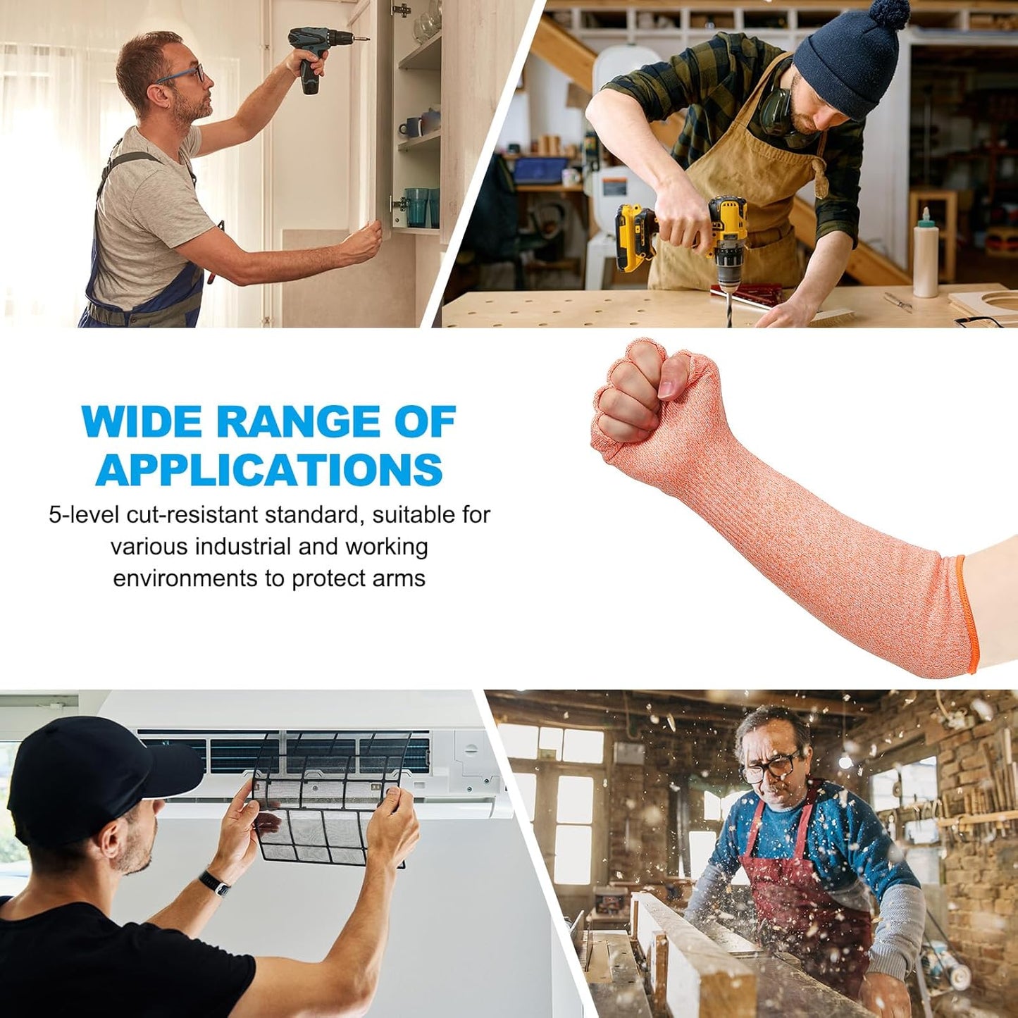 Cut Resistant Sleeves with Finger Grips Forearm Protective Sleeves Level 5 Protection Arm Safety Protectors Sleeves