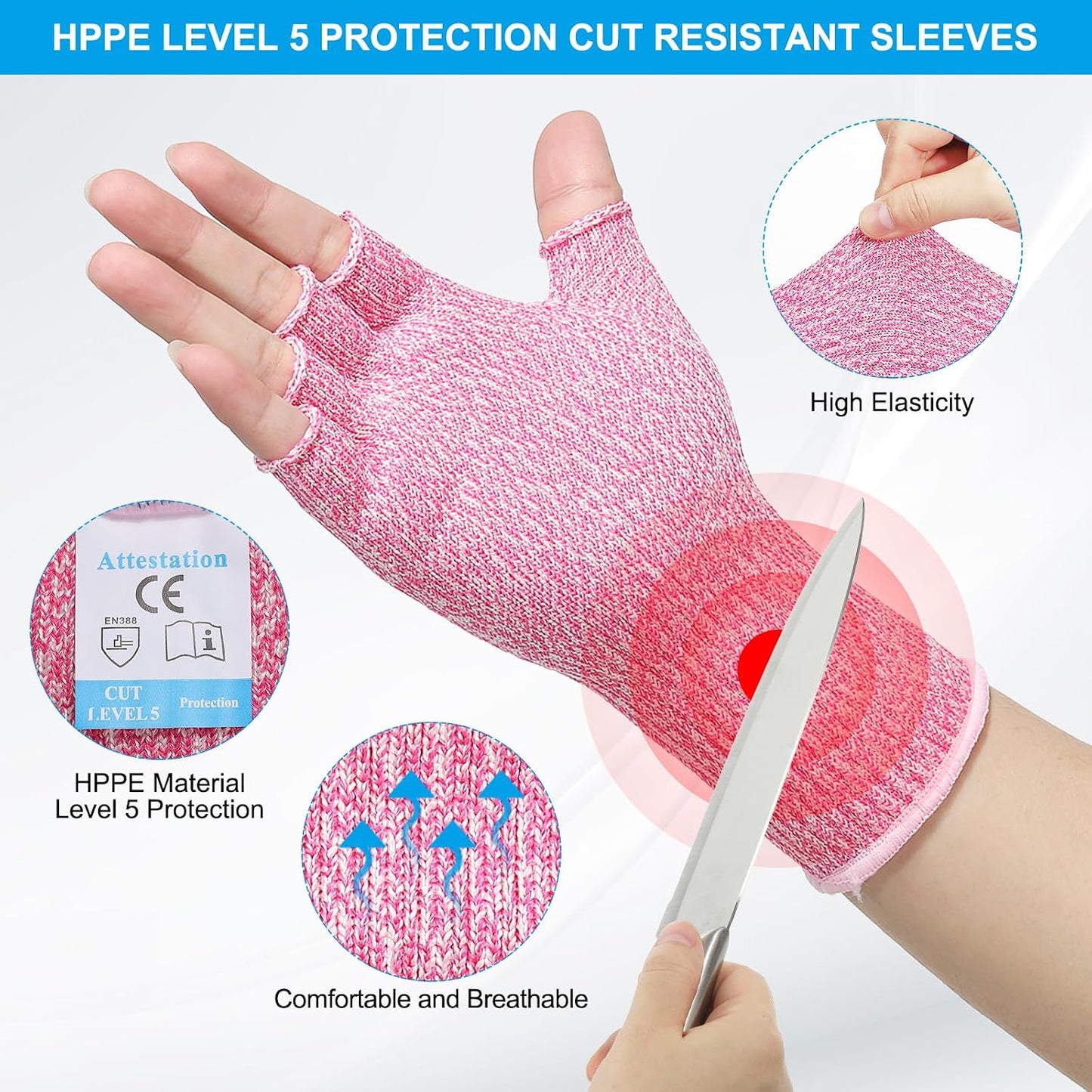 Cut Resistant Sleeves with Finger Grips Forearm Protective Sleeves Level 5 Protection Arm Safety Protectors Sleeves