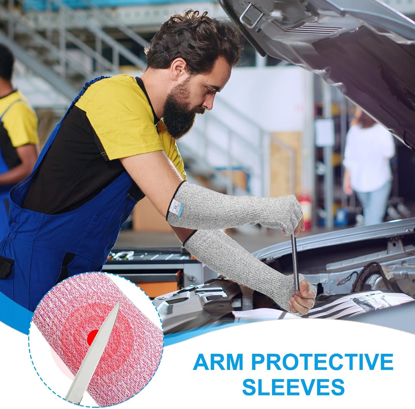 Cut Resistant Sleeves with Finger Grips Forearm Protective Sleeves Level 5 Protection Arm Safety Protectors Sleeves
