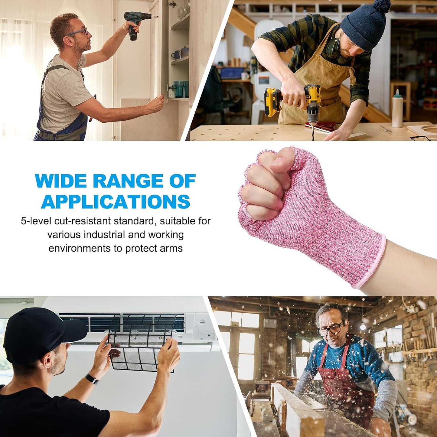 Cut Resistant Sleeves with Finger Grips Forearm Protective Sleeves Level 5 Protection Arm Safety Protectors Sleeves