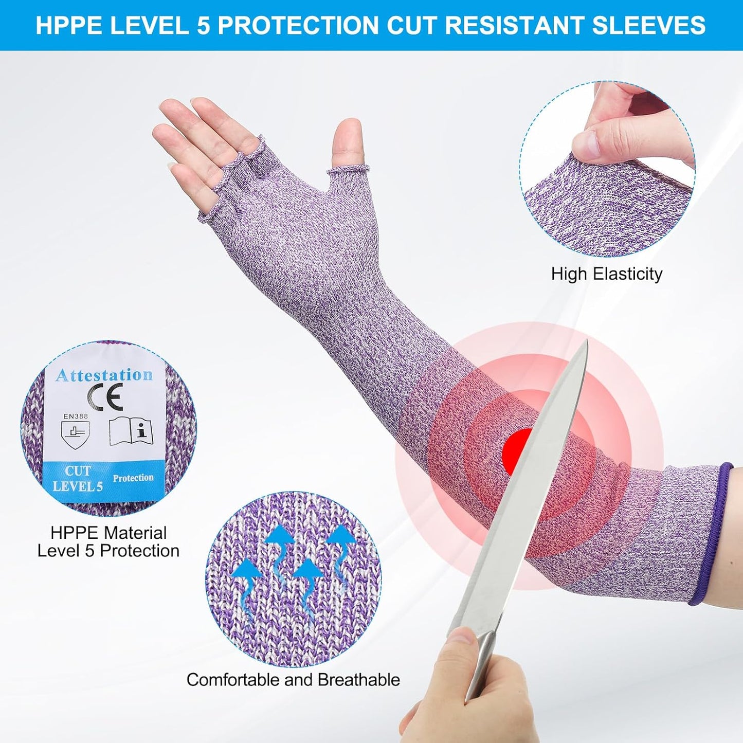 Cut Resistant Sleeves with Finger Grips Forearm Protective Sleeves Level 5 Protection Arm Safety Protectors Sleeves