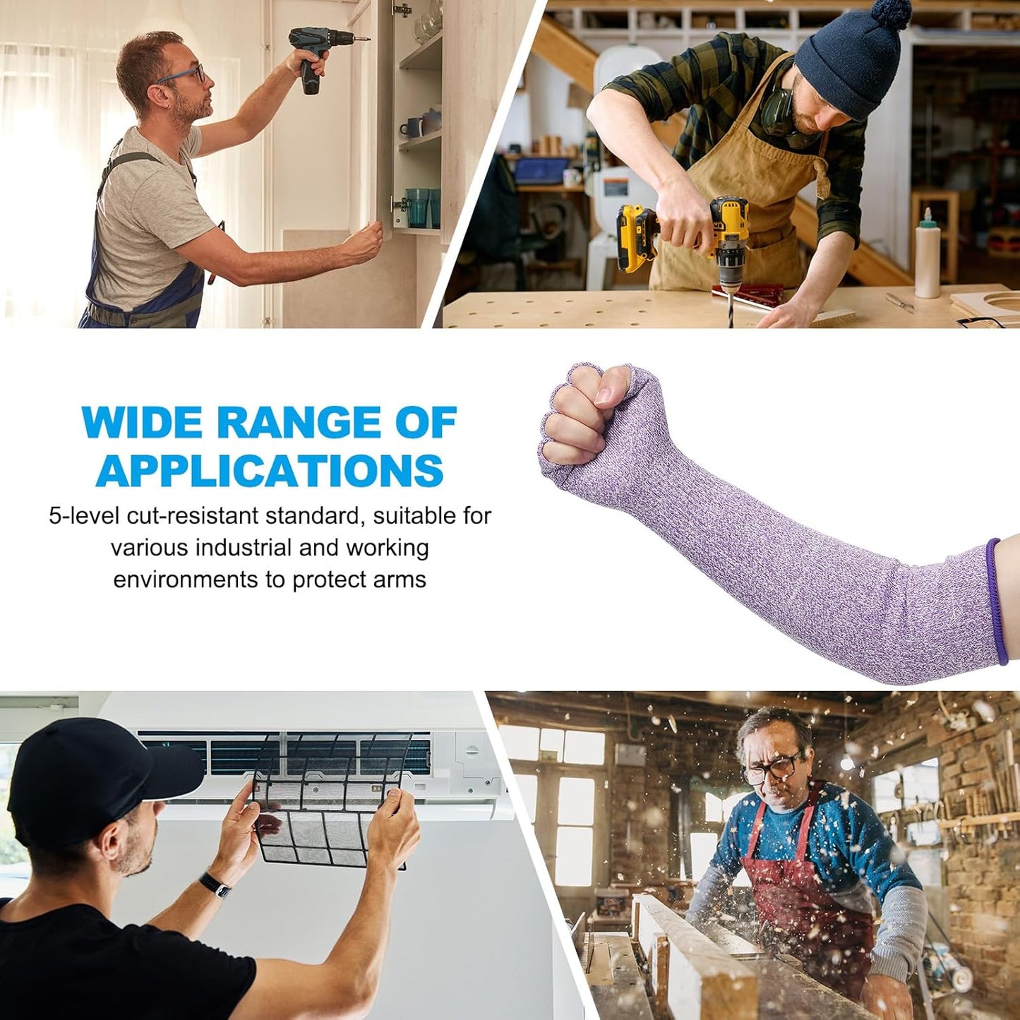 Cut Resistant Sleeves with Finger Grips Forearm Protective Sleeves Level 5 Protection Arm Safety Protectors Sleeves