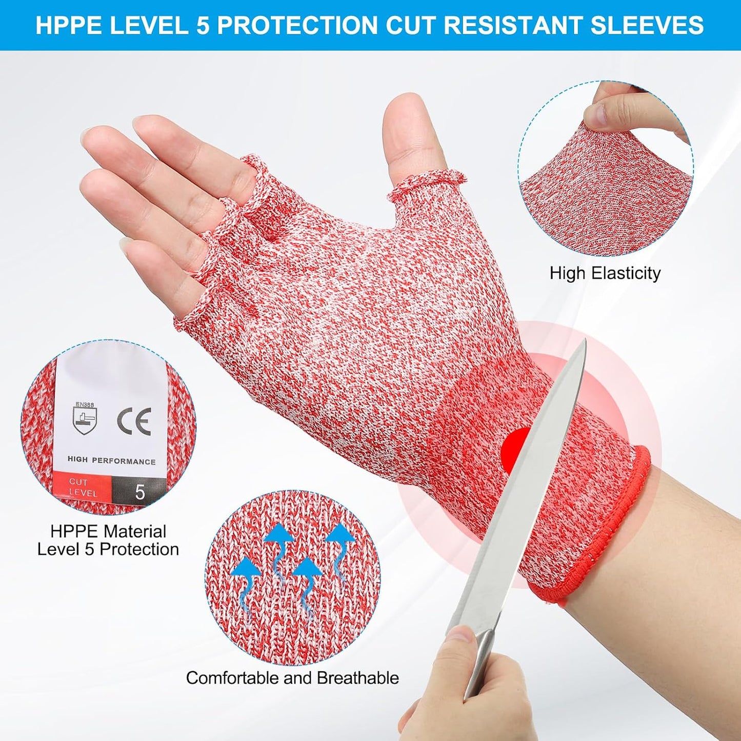 Cut Resistant Sleeves with Finger Grips Forearm Protective Sleeves Level 5 Protection Arm Safety Protectors Sleeves