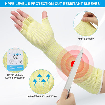Cut Resistant Sleeves with Finger Grips Forearm Protective Sleeves Level 5 Protection Arm Safety Protectors Sleeves
